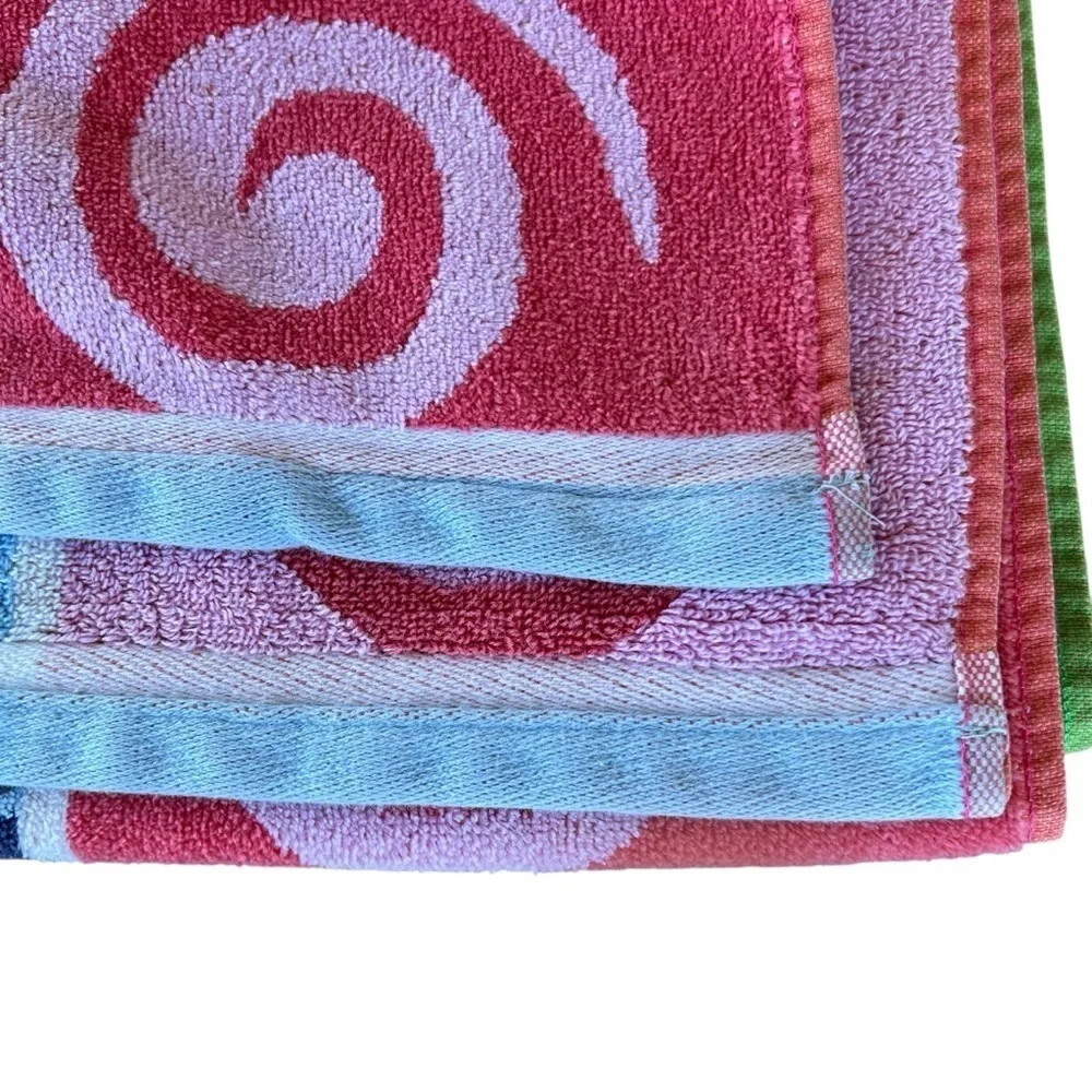 Vintage Oversized Beach Towel Bright Colorful Stripe Hibiscus Tropical 38x67 GUC